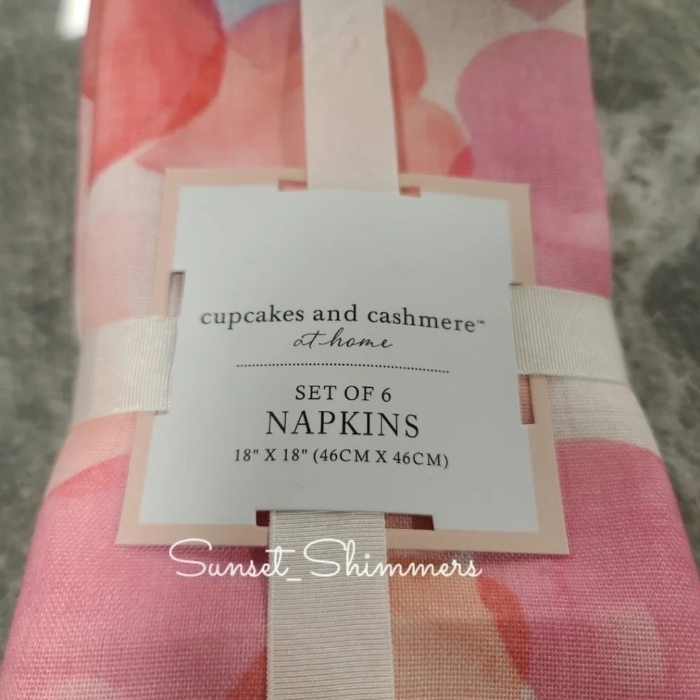 6pc Set Cupcakes & Cashmere Watercolor Valentine Hearts Cloth Dinner Napkins New